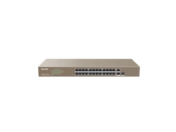 Tenda TEF1126P-24-410W, Ohanterad, Fast Ethernet (10/100), Strömförsörjning via Ethernet (PoE) stöd, Rackmontering Grå