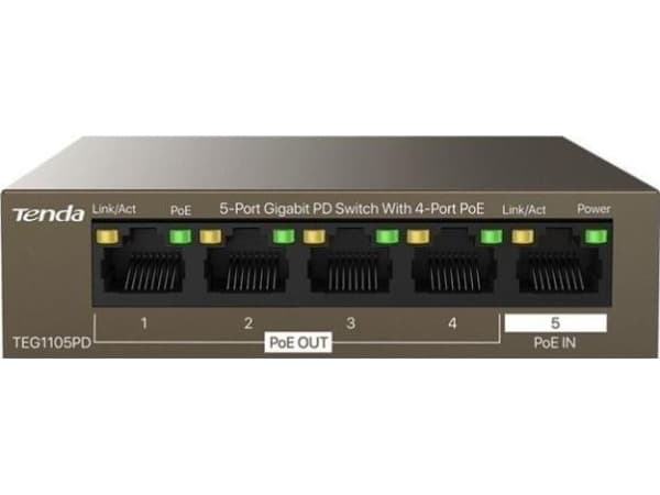 Tenda TEG1105PD, Gigabit Ethernet (10/100/1000), Strömförsörjning via Ethernet (PoE) stöd
