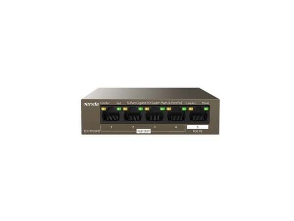 Tenda TEG1105PD, Gigabit Ethernet (10/100/1000), Strömförsörjning via Ethernet (PoE) stöd Brun