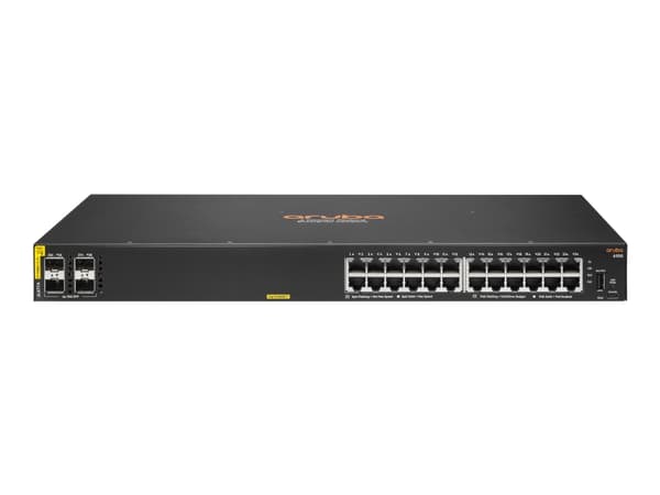 HPE Aruba 6100 24G Class4 PoE 4SFP+ - Switch - Administrerad - 24 x 10/100/1000 (PoE+) + 4 x 1 Gigabit / 10 Gigabit SFP+ - sida till sida luftflöde -