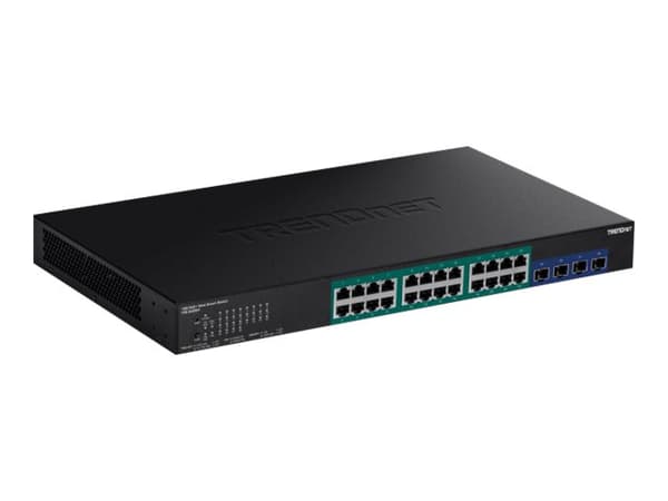 TRENDnet TPE 30284 - Switch - smart - 24 x 10/100/1000 (PoE+) + 4 x 10 Gigabit SFP+ - rackmonterbar - PoE+ (370 W) - AC 100 - 240 V - TAA-samsvar Sort