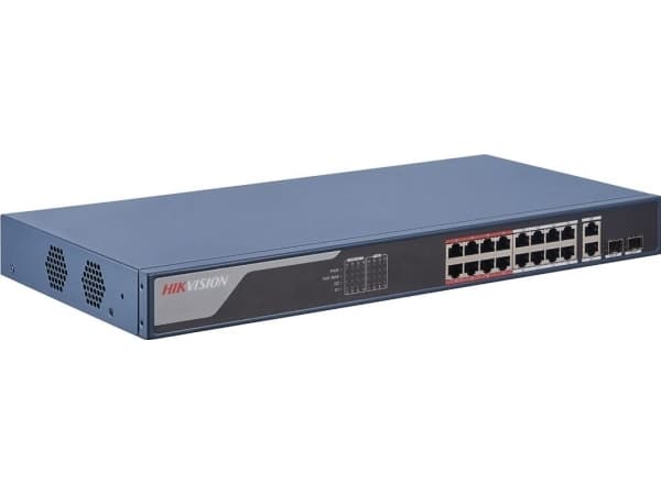Hikvision DS-3E1318P-EI - Switch - Administrerad - 16 x 10/100 (PoE+) + 2 x combo Gigabit - skrivbordsmodell - PoE+ (230 W)