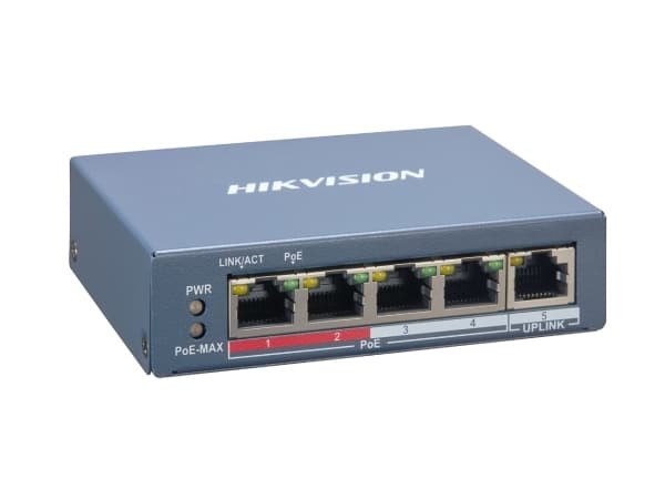 Hikvision Pro Series DS-3E1105P-EI - Switch - 4 x 10/100 (PoE+) + 1 x 10/100 (opplink) - stasjonær - PoE+ (60 W)