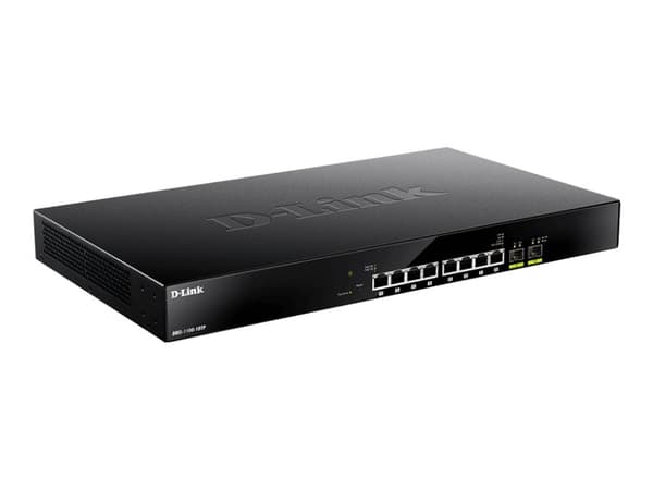 D-Link DMS 1100-10TP - Switch - smart - 8 x 100/1000/2.5G (PoE+) + 2 x 10 Gigabit SFP+ - rackmonterbar - PoE+ (240 W) Sort