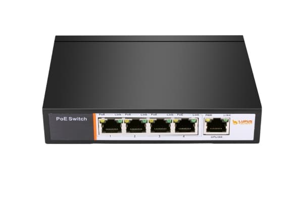 LUPUSNET - Switch - ohanterad - 4 x 10/100 (PoE) - skrivbordsmodell - PoE (60 W)