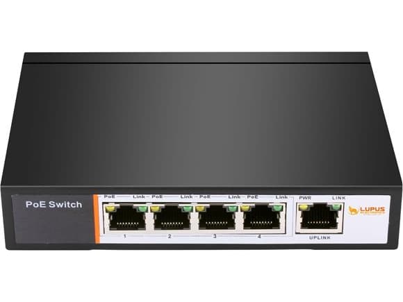 LUPUSNET - Switch - ohanterad - 4 x 10/100 (PoE) - skrivbordsmodell - PoE (60 W)