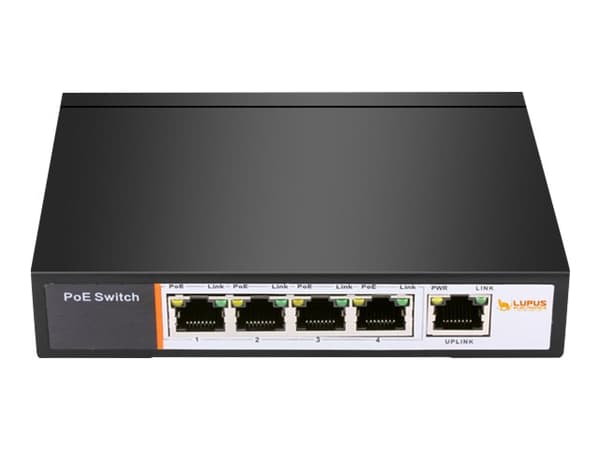 LUPUSNET - Switch - ohanterad - 4 x 10/100 (PoE) - skrivbordsmodell - PoE (60 W) Svart