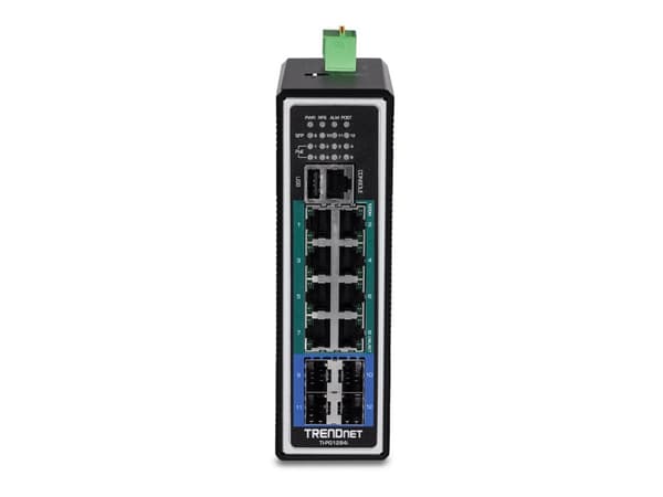 TRENDnet TI-PG1284I - Switch - L2+ - Administrerad - 8 x 10/100/1000 (PoE+) + 4 x Gigabit SFP - DIN-skenmonterbar - PoE+ (240 W) - TAA-kompatibel