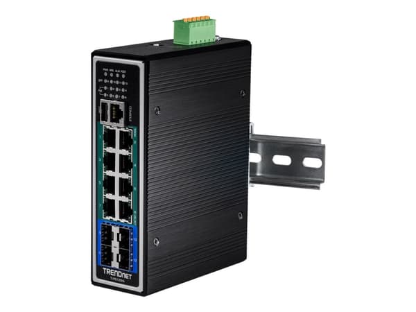 TRENDnet TI-PG1284I - Switch - L2+ - Administrerad - 8 x 10/100/1000 (PoE+) + 4 x Gigabit SFP - DIN-skenmonterbar - PoE+ (240 W) - TAA-kompatibel
