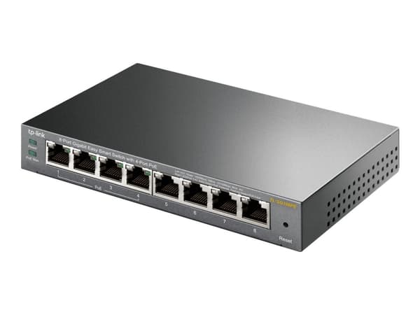 TP-Link Easy Smart TL-SG108PE - Switch - smart - 4 x 10/100/1000 (4 PoE+) + 4 x 10/100/1000 - skrivbordsmodell - PoE+ (64 W)
