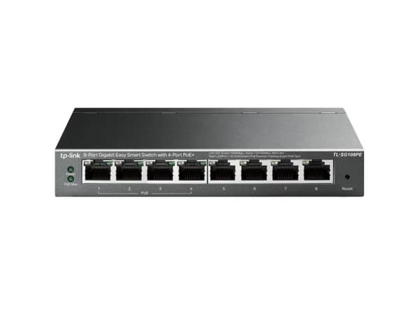 TP-Link Easy Smart TL-SG108PE - Switch - smart - 4 x 10/100/1000 (4 PoE+) + 4 x 10/100/1000 - skrivbordsmodell - PoE+ (64 W)