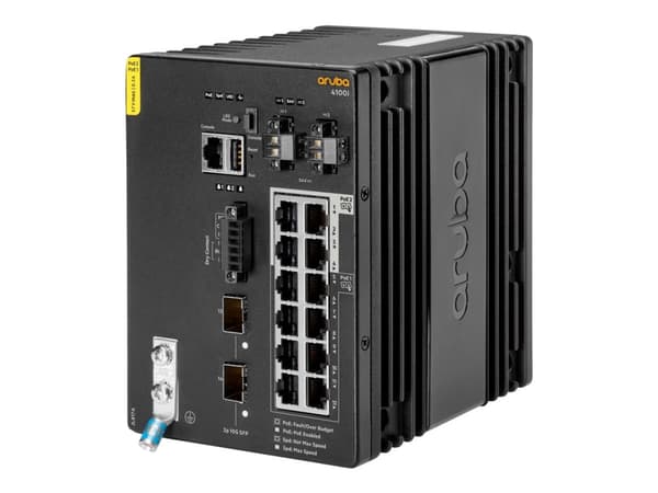 HPE Aruba 4100i - Switch - 8 x 10/100/1000 (PoE Class 4) + 4 x 10/100/1000 (PoE Class 6) + 2 x SFP+ - DIN-skenmonterbar - PoE Class 4 / PoE Class 6