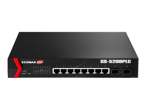 Edimax Pro GS-5208PLG V2 - Switch - smart - 8 x 10/100/1000 (PoE+) + 2 x 1000Base-X SFP - rackmonterbar - PoE+ (160 W)