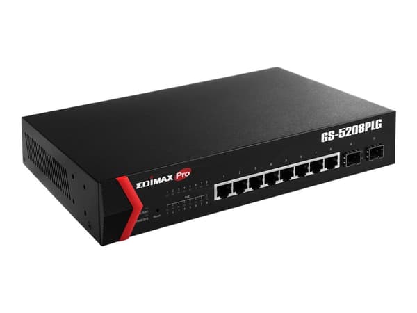 Edimax Pro GS-5208PLG V2 - Switch - smart - 8 x 10/100/1000 (PoE+) + 2 x 1000Base-X SFP - rackmonterbar - PoE+ (160 W)