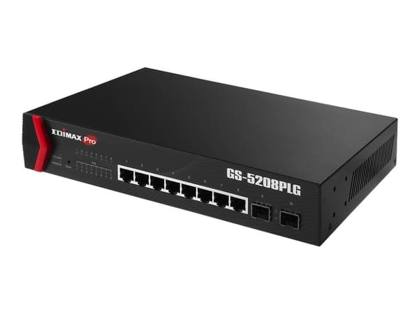 Edimax Pro GS-5208PLG V2 - Switch - smart - 8 x 10/100/1000 (PoE+) + 2 x 1000Base-X SFP - rackmonterbar - PoE+ (160 W) Sort
