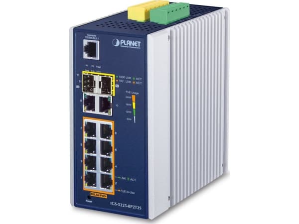 PLANET IGS-5225-8P2T2S, hanterad, L2+, Gigabit Ethernet (10/100/1000), Full duplex, Strömförsörjning via Ethernet (PoE) stöd, Monteringsbar på väggen