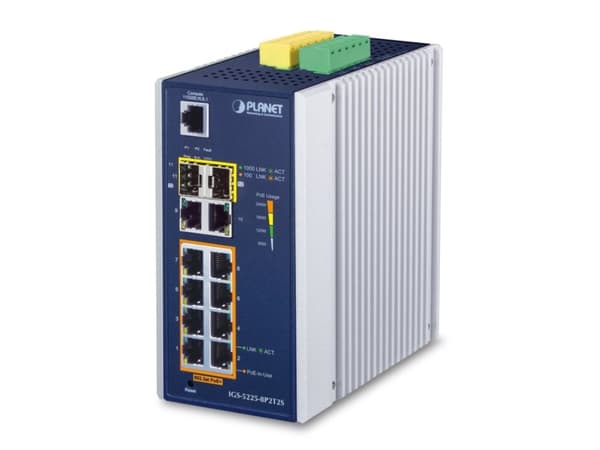PLANET IGS-5225-8P2T2S, hanterad, L2+, Gigabit Ethernet (10/100/1000), Full duplex, Strömförsörjning via Ethernet (PoE) stöd, Monteringsbar på väggen Blå, Vit