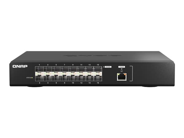 QNAP QSW-M5216-1T - Kytkin - Hallintakytkin - 16 x 25 Gigabit SFP28 + 1 x 10 Gigabit Ethernet - monterbar på stativ