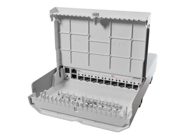 MikroTik netFiber 9 - Switch - Styrt - 5 x SFP + 4 x SFP+ - stangmonterbar - PoE - DC power / PoE Hvit