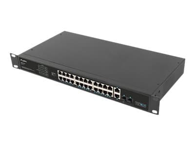 Lanberg RSFE-24P-2C-360 - Switch - ikke-styrt - 24 x 10/100 (PoE+) + 2 x Gigabit SFP (opplink) + 2 x 1000Base-LX/SX - rackmonterbar - PoE+ (360 W) Sort