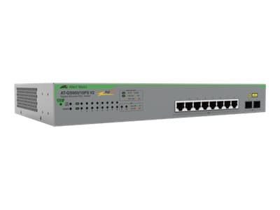 Allied Telesis AT GS950/10PS V2 - Switch - smart - 8 x 10/100/1000 (PoE+) + 2 x 1000Base-X - skrivbordsmodell, rackmonterbar, väggmonterbar - PoE+ (7 Grön, Grå