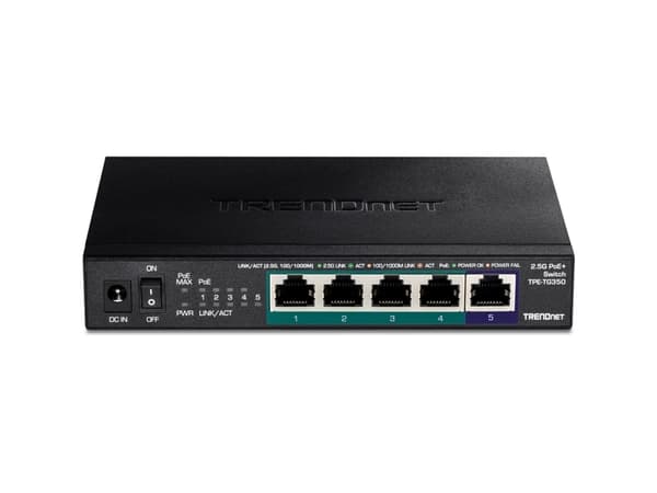 TRENDnet TPE TG350 - Switch - ohanterad - 4 x 10/100/1000/2.5G (PoE+) + 1 x 100/1000/2.5G - skrivbordsmodell, väggmonterbar - PoE+ (55 W) - TAA-kompa