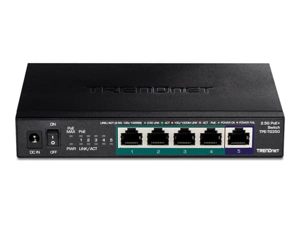TRENDnet TPE TG350 - Switch - ohanterad - 4 x 10/100/1000/2.5G (PoE+) + 1 x 100/1000/2.5G - skrivbordsmodell, väggmonterbar - PoE+ (55 W) - TAA-kompa