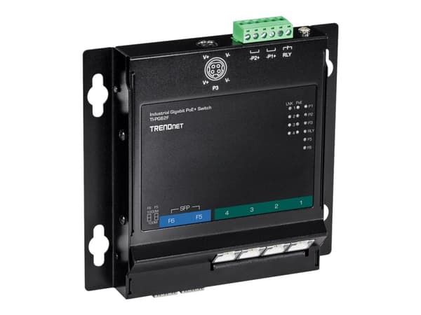 TRENDnet TI-PG62F - Switch - ohanterad - 4 x 10/100/1000 (PoE+) + 2 x Gigabit SFP - DIN-skenmonterbar, väggmonterbar - PoE+ (120 W) - TAA-kompatibel
