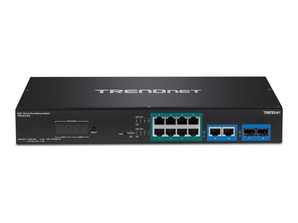 TRENDnet TPE 3012LS - Switch - smart - 8 x 10/100/1000 (PoE+) + 2 x kombinations-Gigabit SFP - rackmonterbar - PoE+ (110 W) - TAA-kompatibel