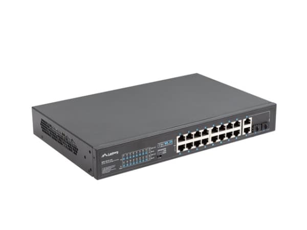 Lanberg RSFE-16P-2C-250 - Switch - ikke-styrt - 16 x 10/100 (PoE+) + 2 x kombo Gigabit SFP/RJ-45 (opplink) - rackmonterbar - PoE+ (250 W)