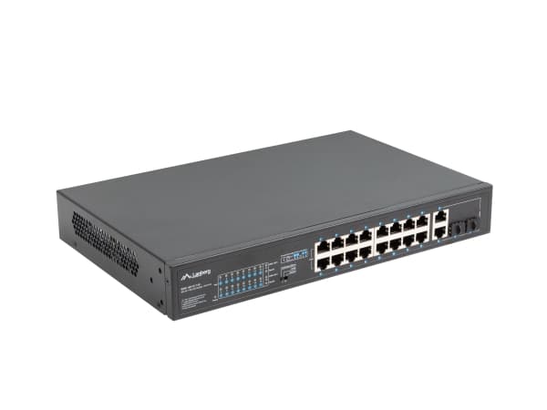 Lanberg RSFE-16P-2C-150 - Switch - ohanterad - 16 x 10/100 (PoE+) + 2 x combo Gigabit SFP/RJ-45 (upplänk) - rackmonterbar - PoE+ (150 W)