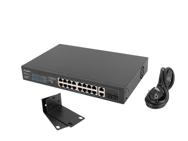 Lanberg RSFE-16P-2C-150 - Switch - ohanterad - 16 x 10/100 (PoE+) + 2 x combo Gigabit SFP/RJ-45 (upplänk) - rackmonterbar - PoE+ (150 W)