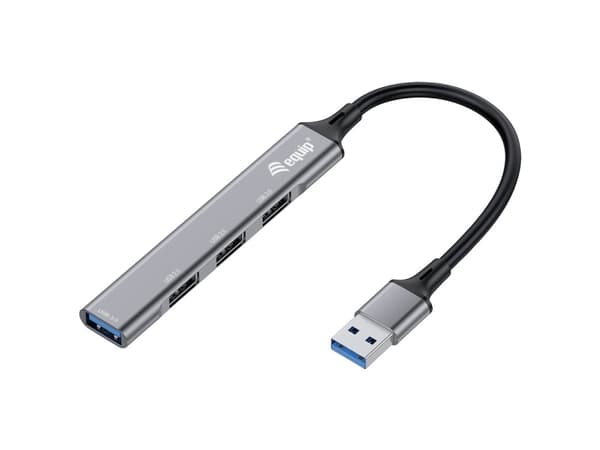 Equip 128960, USB 3.2 Gen 1 (3.1 Gen 1) Type-A, USB 2.0, USB 3.2 Gen 1 (3.1 Gen 1) Type-A, 5000 Mbit/s, Svart, Grå, Gjuten aluminium, 0,15 m