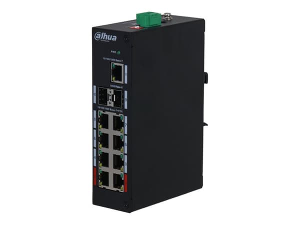 Dahua PFS3211-8GT-120-V2 - Switch - ikke-styrt - 8 x 10/100/1000 (PoE) + 2 x 1000 (uplink) + 1 x 10/100/1000 (opplink) - stasjonær - PoE (120 W) Sort