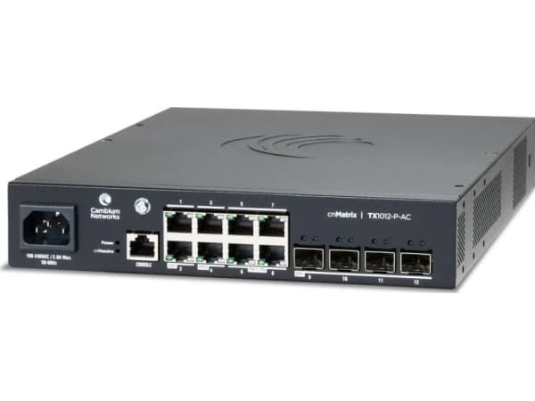 Cambium Networks cnMatrix Switch TX1012-P-AC, Hallittu, L2/L3, Gigabit Ethernet (10/100/1000), Power over Ethernet -tuki, Telineasennus, Seinäkiinnit