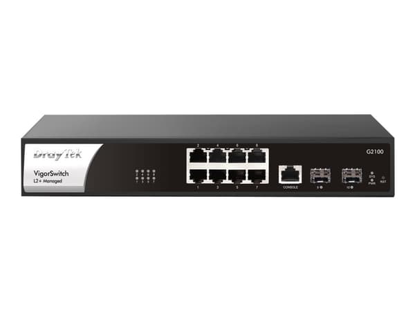 Draytek VigorSwitch G2100 - Switch - L2+ - Styrt - 8 x 10/100/1000 + 2 x Gigabit SFP - stasjonær, rackmonterbar