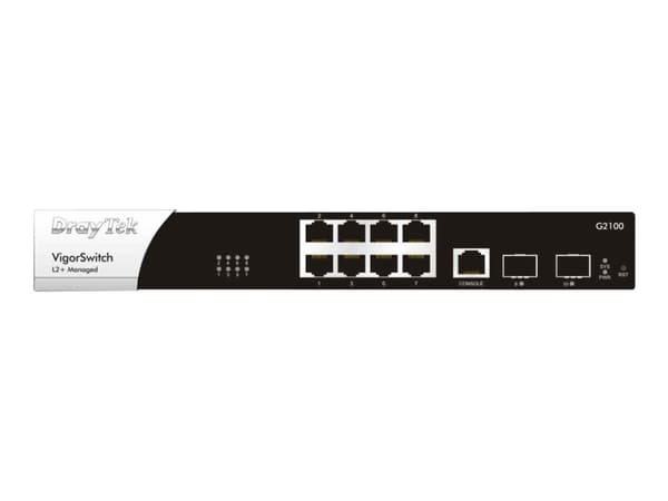 Draytek VigorSwitch G2100 - Switch - L2+ - Styrt - 8 x 10/100/1000 + 2 x Gigabit SFP - stasjonær, rackmonterbar