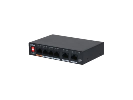 Dahua Technology PFS3006-4GT-60-V2, Gigabit Ethernet (10/100/1000), Strömförsörjning via Ethernet (PoE) stöd, Monteringsbar på väggen Svart