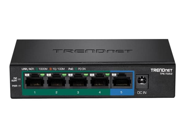 TRENDnet TPE TG52 - Switch - 4 x 10/100/1000 (PoE+) + 1 x 10/100/1000 - stasjonær, veggmonterbar - PoE+ (32 W) - TAA-samsvar