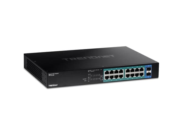 TRENDnet TPE TG182 - Kytkin - 16 x 10/100/1000 (PoE+) + 2 x SFP - monterbar på stativ - PoE+ (240 W)