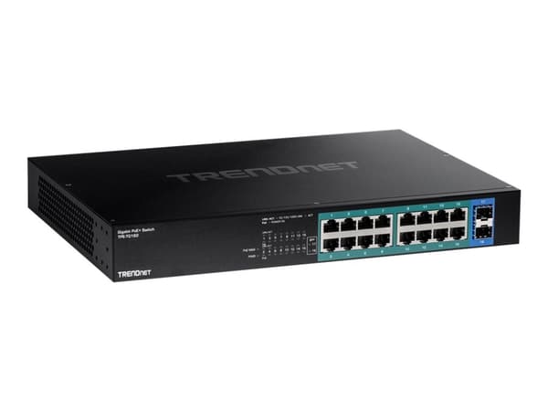 TRENDnet TPE TG182 - Kytkin - 16 x 10/100/1000 (PoE+) + 2 x SFP - monterbar på stativ - PoE+ (240 W)