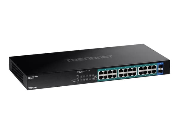 TRENDnet TPE TG262 - Switch - 24 x 10/100/1000 (PoE+) + 2 x SFP - monterbar på stativ - PoE+ (380 W) Svart