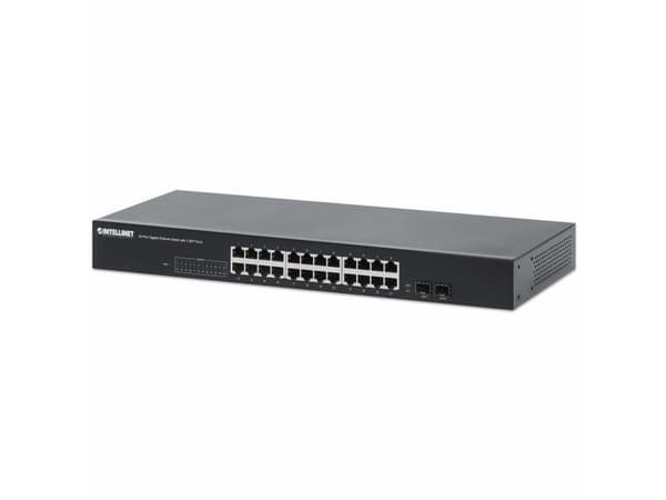 Intellinet 561877, Gigabit Ethernet (10/100/1000), Full tosidig, Rack-montering Sort