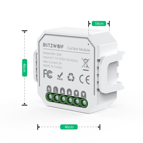 BlitzWolf BW-SS6 WiFi-gardinmodul med APP/röststyrning, schema/timer/enhetsdelning för persienner Rullgardin
