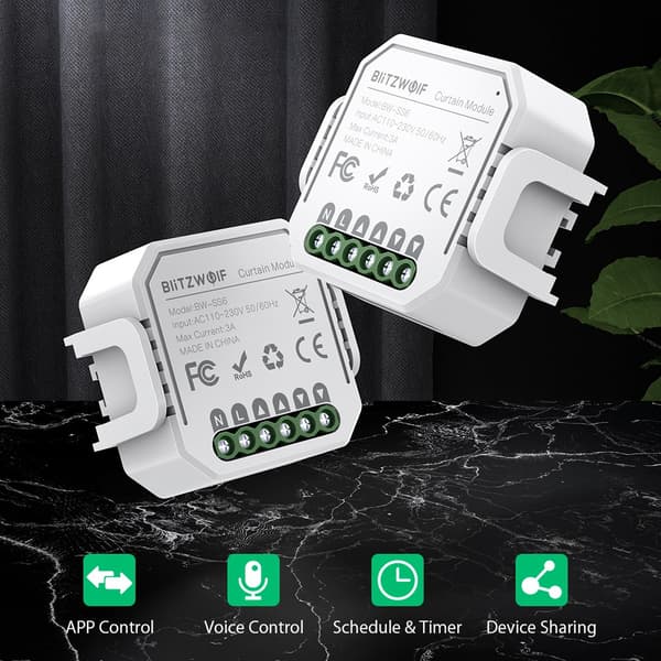 BlitzWolf BW-SS6 WiFi-gardinmodul med APP/röststyrning, schema/timer/enhetsdelning för persienner Rullgardin