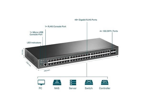 TP-Link TL-SG3452X, Managed, L2+, Gigabit Ethernet (10/100/1000), monterad på stativ, 1U