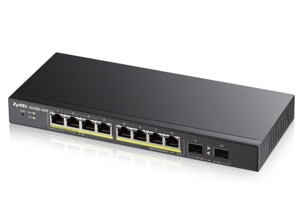 Zyxel GS1900-10HP - Switch - smart - 8 x 10/100/1000 (PoE+) + 2 x Gigabit SFP - skrivbordsmodell, väggmonterbar - PoE+ (77 W)