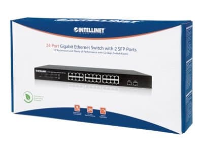 INTELLINET 24-Port Gigabit Ethernet Switch with 2 SFP Ports 24 x 10/100/1000 Mbps RJ45 Ports + 2 x SFP IEEE 802.3az 19inch Rackmount