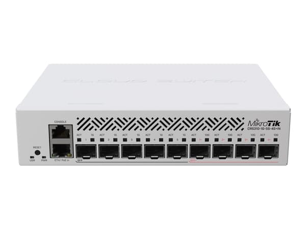 MikroTik CRS310-1G-5S-4S+IN - Switch - L3 - 5 x Gigabit SFP + 4 x 10 Gigabit SFP+ + 1 x 10/100/1000 - skrivbordsmodell, rackmonterbar - PoE+ - Likstr
