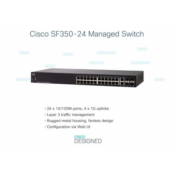 Switch - Cisco - SF350-24 - 24 portar 10/100 - 2 portar Gigabit - Administrerbar